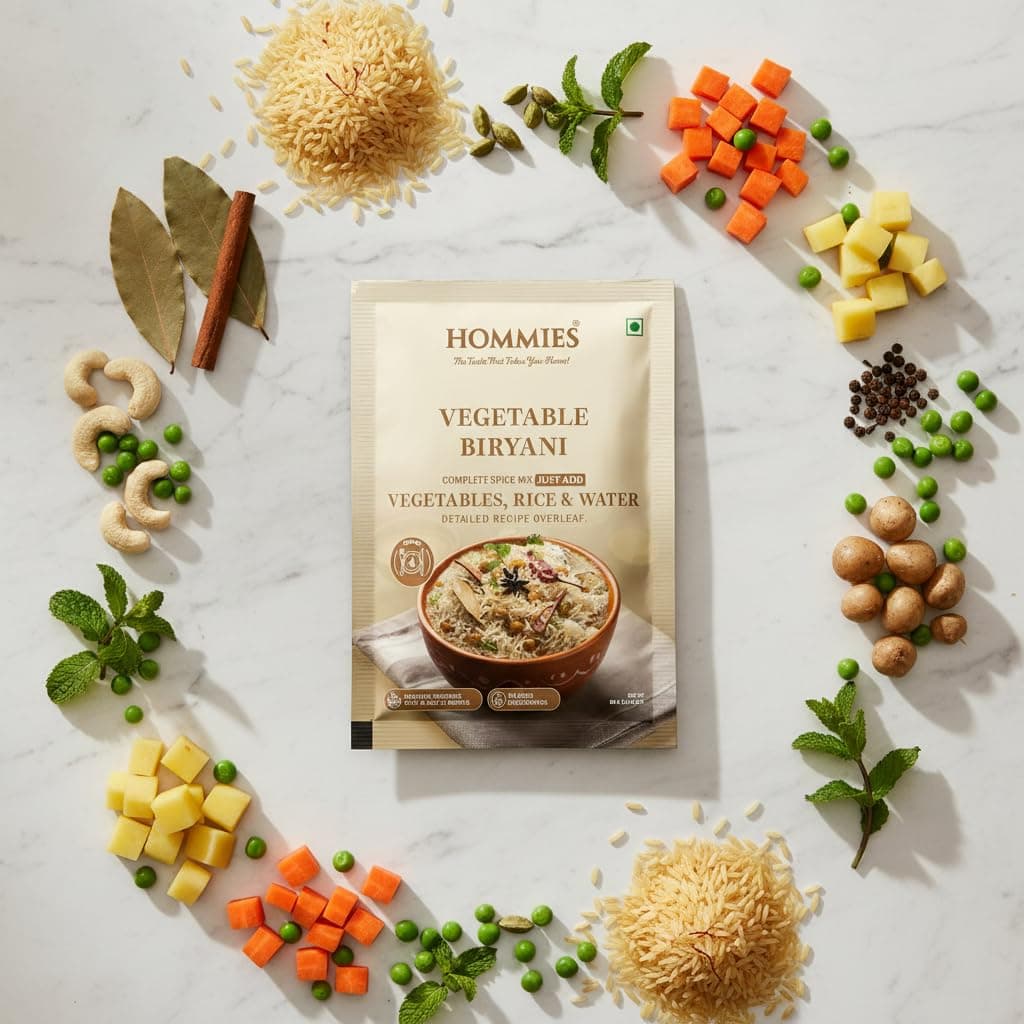 Hommies Vegetable Biryani Masala Spice Mix | Ready to Cook in 15 mins | Just Add Rice and Water | Serves 4 | Fragrant and Spicy Rice | No Preservatives | 50 gm each (Pack of 4) — image 4