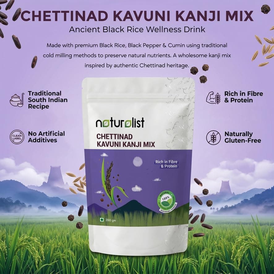 Naturalist by Avany Organics 350 gm Chettinad Kavuni Kanji mix | Black Rice Porridge mix | 100% Natural | Chemical Free | Fibre and Protein Rich Healthy Meal - 350 grams — image 3