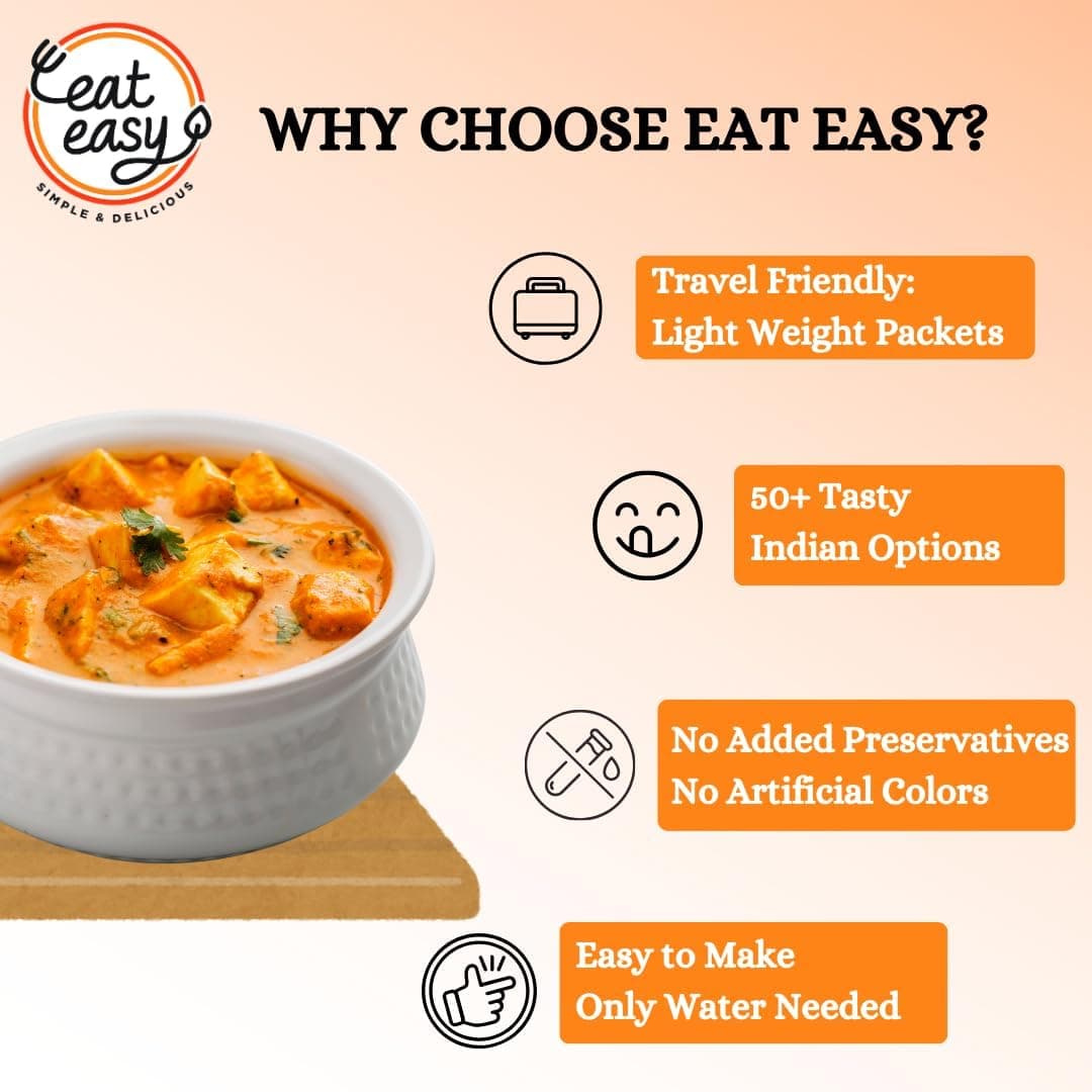 Eat Easy Ready To Eat Jain Paneer Butter Masala, 80gm of 1 Pack, Instant Food, Indian Meal, Travel Food, No Preservatives, No Added Artificial Colours & Flavours, Just Add Water and Cook (Pack of 2) — image 5