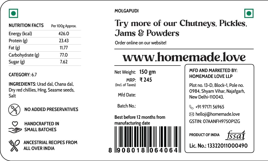 Homemade Love Idli Chutney Powder (150g)| South Indian style Molgapudi | Instant Gunpowder Chutney | Perfect for Idli, Dosa, Appam, Rice, Chapati, and Roti | No Added Onion and Garlic — image 2