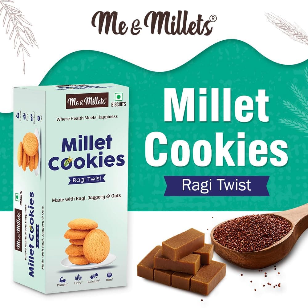 ME & MILLETS Cookies - Ragi Twist (Pack of 3, Each 75g) - Delicious Millets Biscuits, Rich In Protein & Fiber, Healthy Tea Snack (Jain Friendly) — image 4