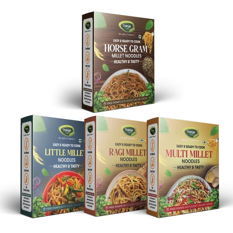 Thanjai Natural Millet Noodles 180 Grams X 4 Varities (720 Grams) of Homemade Natural Banyard | Wheat | Little and Multi Millets Noodles(No Preservatives, No Maida, No Artificial Extract) — image 6