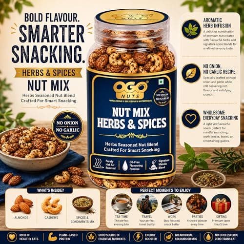 OgoNuts Herbs & Spices Nut Mix, 200g | Hot Air Roasted Almonds and Cashews | Aromatic Herb & Spice Seasoning | No Onion No Garlic | Oil-Free Roasted Gourmet Nut Snack for Tea Time, Travel & Office — image 3