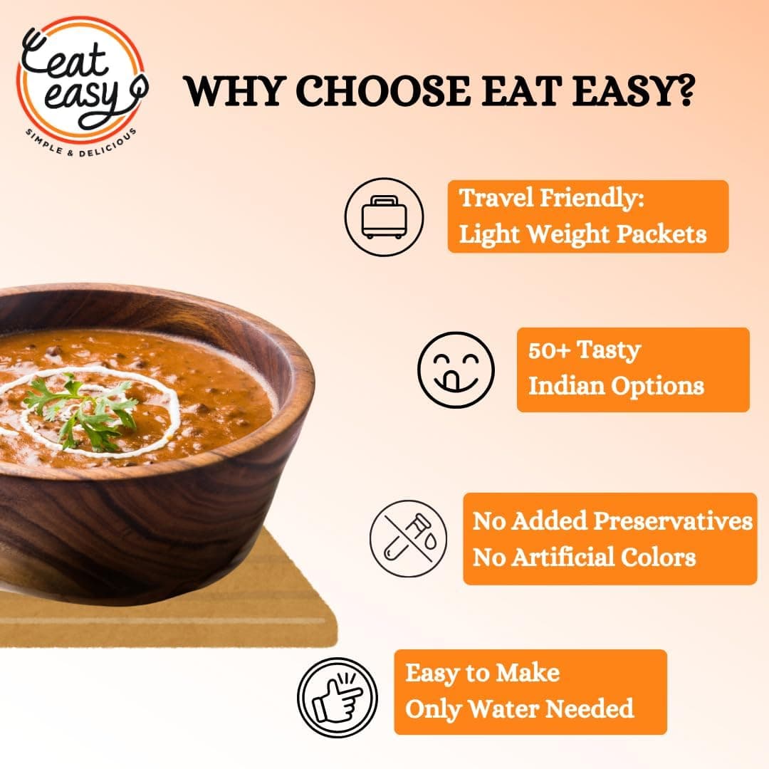 Eat Easy Ready To Eat jain Dal Makhani- 62gm (Pack of 6), Instant Food, Indian Meal, Travel Food, No Preservatives, No Added Artificial Colours & Flavours, Just Add Water and Cook — image 4