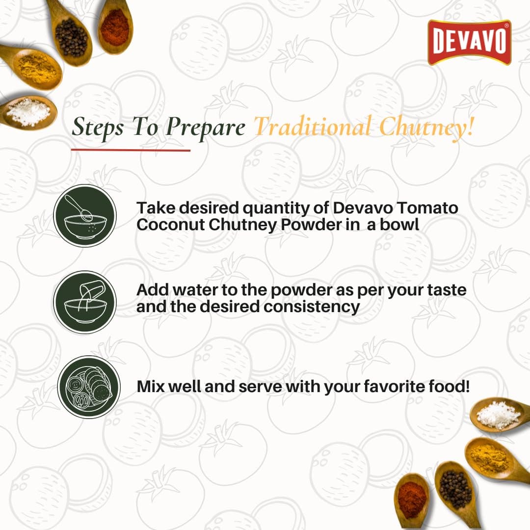 Devavo Tomato Coconut Chutney Powder | Just Add Water to Prepare | Authentic South Indian Recipe | No Onion & Garlic | No Artificial Colour & Flavour | No Preservatives (200 g) — image 6