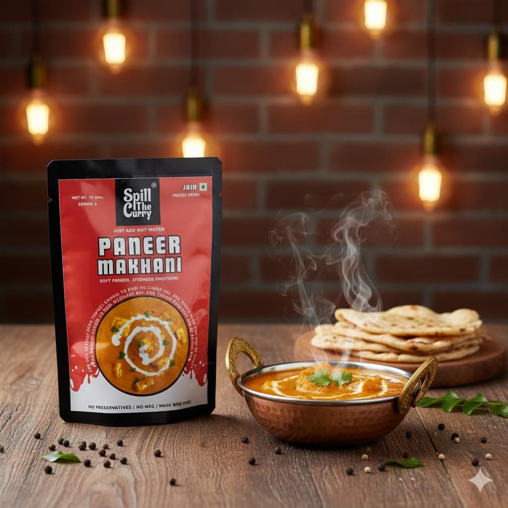 SPILL THE CURRY Paneer Makhani Jain Ready to Eat | No Onion No Garlic | Authentic Punjabi Paneer in Tomato Butter Gravy | Freeze Dried Instant Food | Just Add Hot Water | Vegetarian Meal for Travel & Hostels | Pack of 1 (70g) — image 2