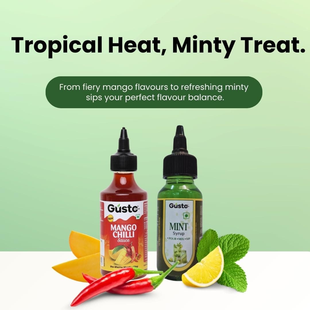 Gusto Foods Mango Chilli Mint Delight (Mango Chili + Mint Syrup) | Salad Dressing, Dipping Sauce & Seasoning | For Iced Teas, Mocktails, Cocktails Drinks, Juices | Refreshing Flavour Concentrate — image 4