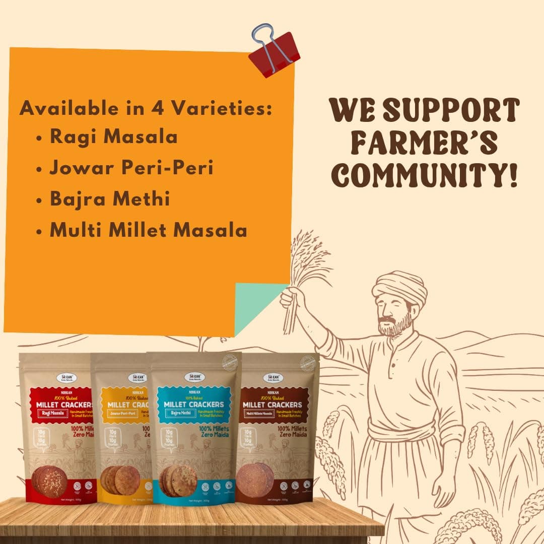 NIHKAN Jowar Millet Crackers - Gluten free | No Maida | High protein | High Fibre - Handmade & baked chai time guilt free snacks - Healthy Millet Snack - No Preservatives & No Baking soda - 100g each (Jowar Peri-Peri Flavour) — image 7