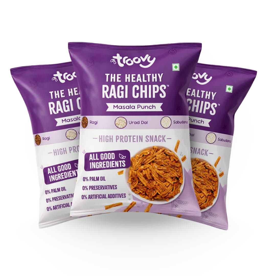Troovy Healthy Masala Ragi Chips | Tasty & High Protein Snacks | 30% Of Protein Needs | No Palm Oil, Cholesterol or Trans Fats | 70g (Pack of 3) — image 2