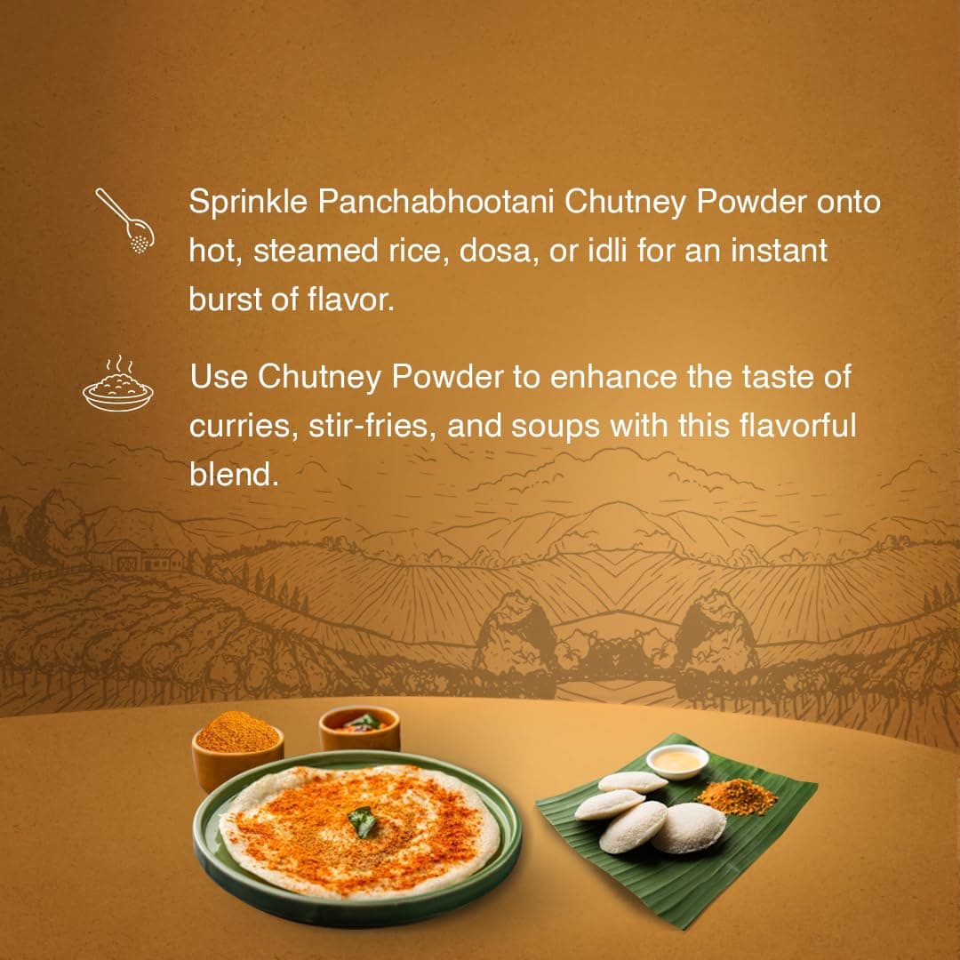 Panchabhootani Chutney Powder 200g| Savour As Dip Or Chutney, Sprinkle Over Dosa & Idly, Long-Shelf Life, No Garlic & Onion, No Added Preservatives & Colour, Purely Hand Picked lentil & Red Chilies — image 4