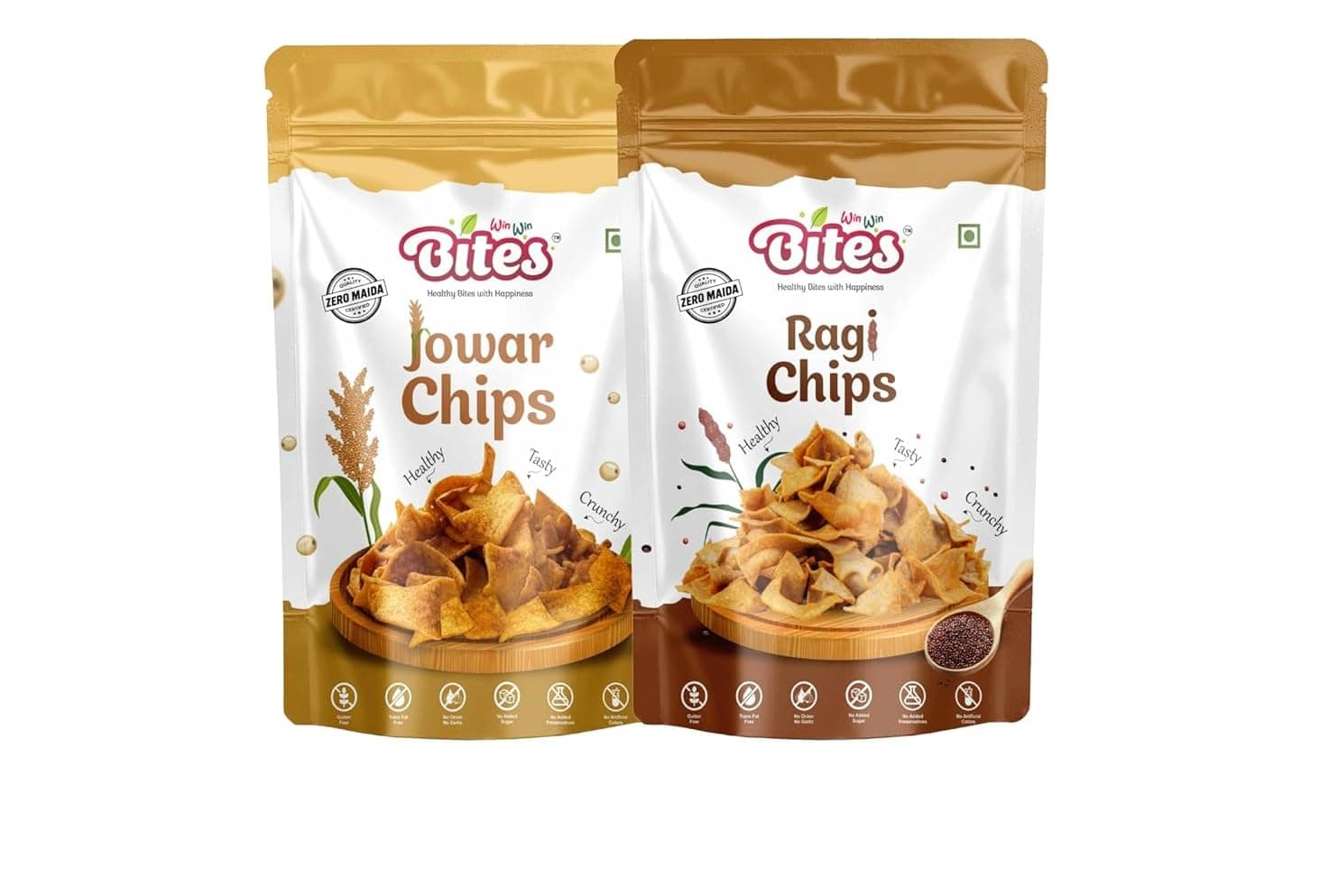 Win Win Bites Millets Healthy Combo Chips | Jowar, Ragi Chips, No Maida, No Onion No Garlic, Crunchy Millets Snacks 170g (2 x 85g Pack)