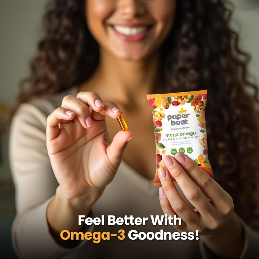Paper Boat Mega Omega Dry Fruits Mix, Premium Trail Mix with Omega 3 | Healthy Mixed Nuts with Almonds | Walnuts | Cranberry | Pumpkin Seeds (Pack of 10, 30g each) — image 8