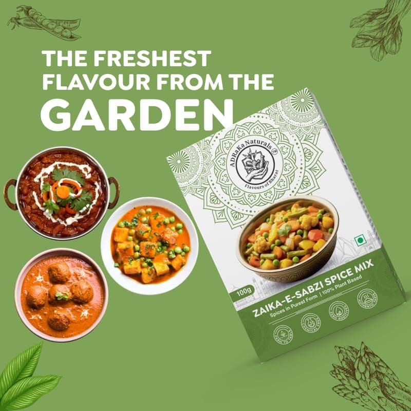 ADRaKa Naturals Zaika-E-Sabzi Spice Mix | 100% Plant Based Veg Curry Masala | Premium Indian Sabzi Masala Blend | No Onion No Garlic | Aromatic Vegetable Seasoning 100G — image 3