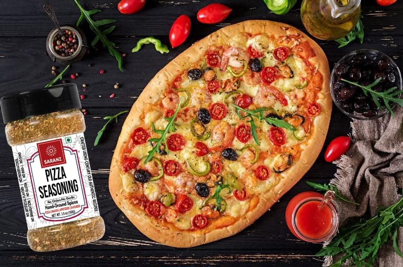 SARANZ Lebanese 7 Spice & Pizza Mix Jain Seasoning (Combo Pack) Batata Harra Masala | Perfect for Snacks, Appetizers, Main Dishes and Flavoured Vegan | Middle East Seasonings | 100 Gm Sprinkler Jar — image 2