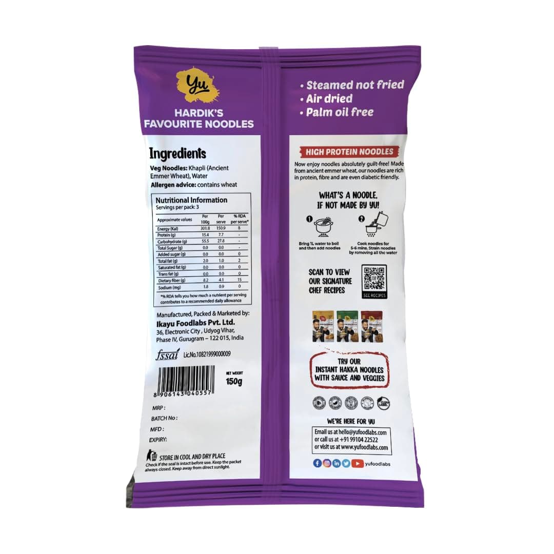 Yu Foodlabs Fab Noodles-Low Carb&High Protein-Zero Maida&Made Using Special Grade Atta-Not Fried Healthy Wheat Noodles-No Preservatives&100% Natural-5 Mins-Serves 6-300 Gram(Pack Of 2) — image 3