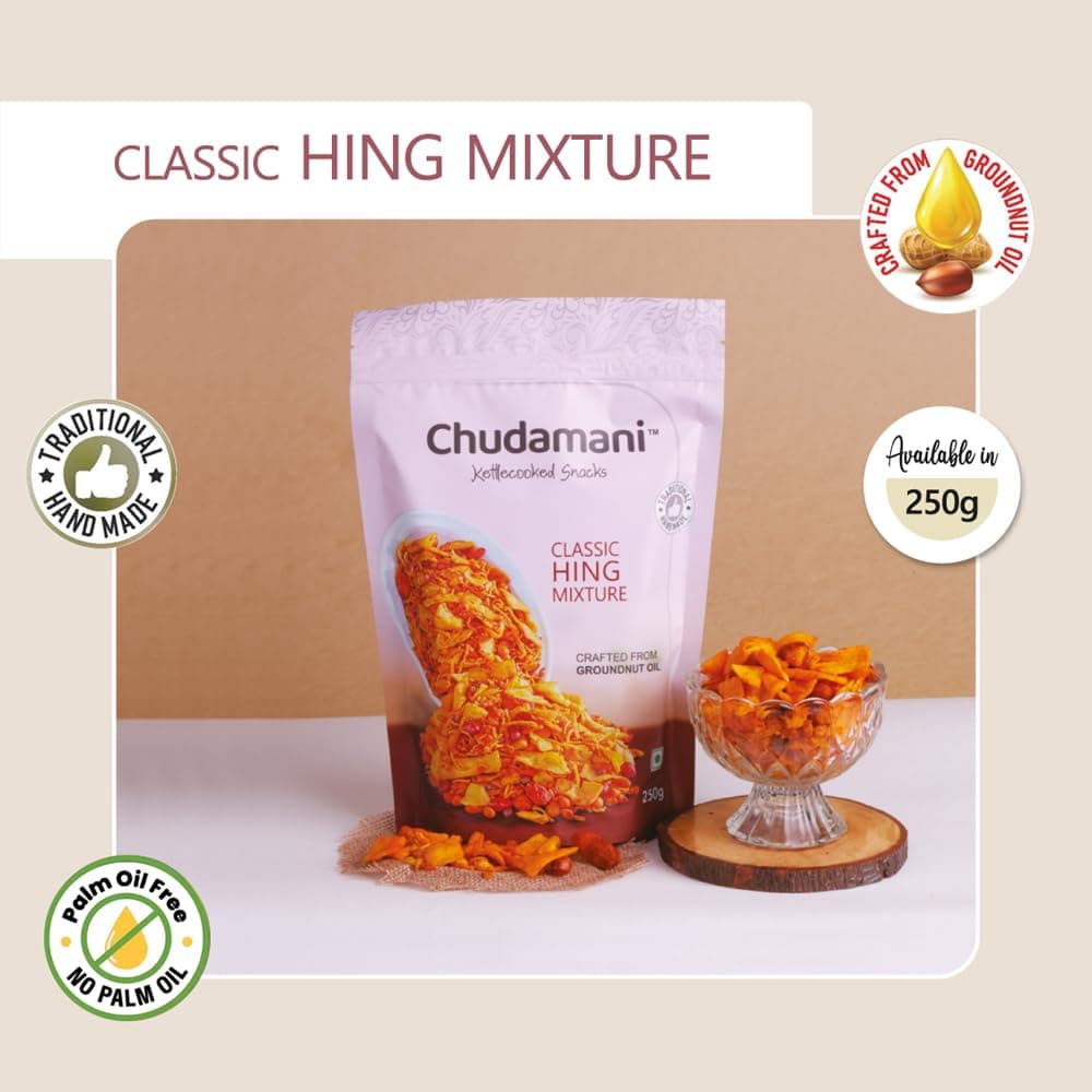 Chudamani Classic Hing Mixture, Kettlecooked Snacks, Traditional Handmade, Crunchy Hing-Flavoured Mixture, Healthy Indian Snacks, Palm Oil Free - 250gm — image 5