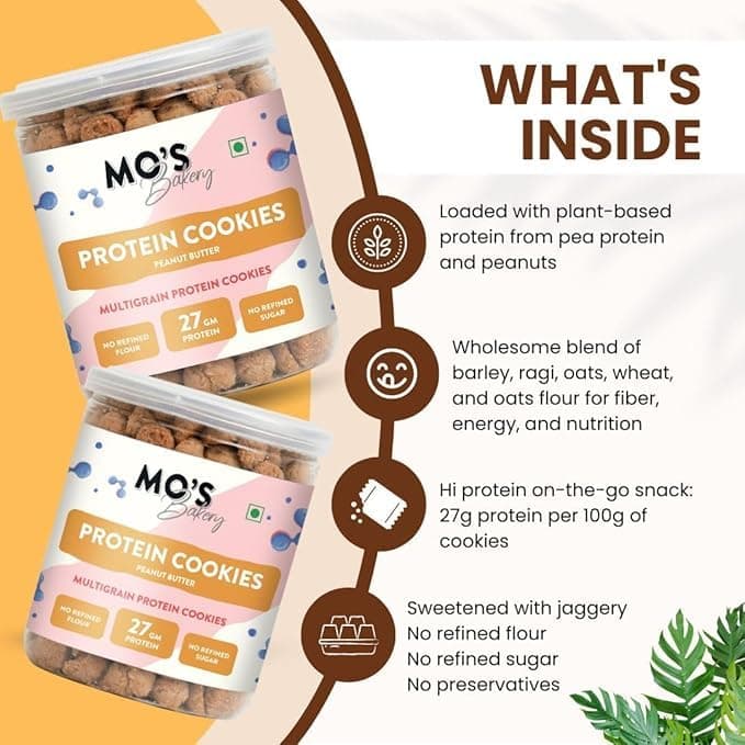 Mo’s Peanut Butter Protein Cookies – 150g | 27 G protein per 100g serve | Mini Cookies | Multigrain, Plant-Based Snack with Ragi, Oats, Barley & Jaggery | No Refined Sugar — image 5