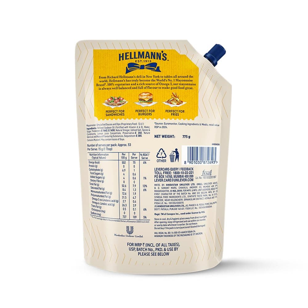 Hellmann's Veg Mayonnaise|| 100% Vegetarian Creamy Mayo Used For Dressings And Condiments|| 775 g — image 11