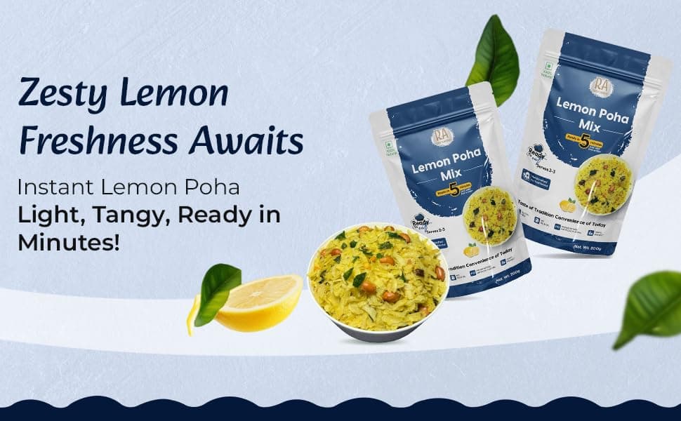 RA Desi Flavors Instant Lemon Poha Mix 2x200g | Ready in 5 min- Just add hot water | Breakfast & Snack | No preservatives | Nutritionist crafted | Vegan | No Onion & Garlic | Travel friendly — image 6