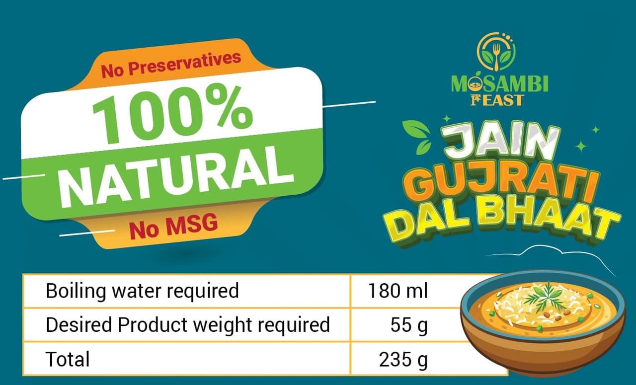 MOSAMBI FEAST Ready-to-Eat Jain Gujarati Dal Bhat | 100% Natural Zero Preservatives | Rich Creamy Authentic Indian Flavors | Healthy Vegetarian Meal — image 3