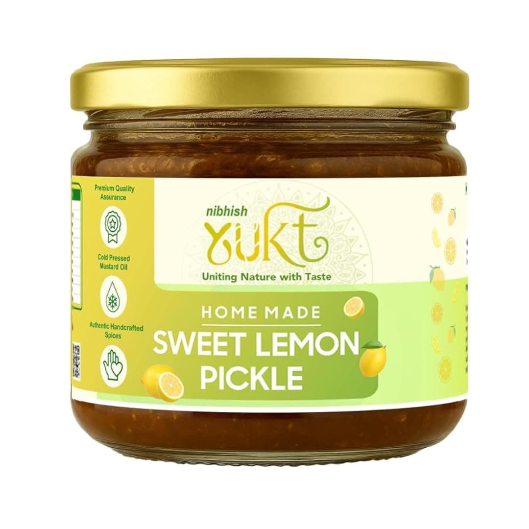 NIBHISH Yukt pickle Khatta Meetha Sweet Lemon Pickle | Sweet & Tangy Homemade Delight | Oil-Free, No Onion or Garlic | Traditional Chunda-Style Nimbu Ka Achaar with Grandma's Authentic Taste | Handmade Using Organic Preparation Methods | 100% Natural & Pure | Glass Jar