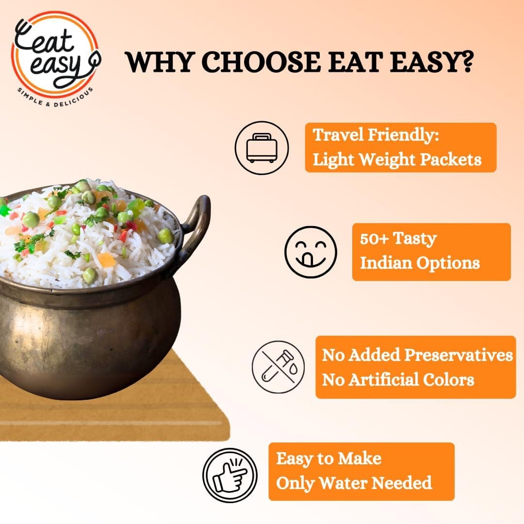 Eat Easy Ready To Eat Jain Veg Pulav- 95gm (Pack of 2) | Freeze Dried, Lightweight, No Moisture, Expands After Adding Hot Water, Instant Pulao/ Vegetable Rice for Travel, Camping & Trekking, Train/Flight, Quick Lunch Dinner — image 5