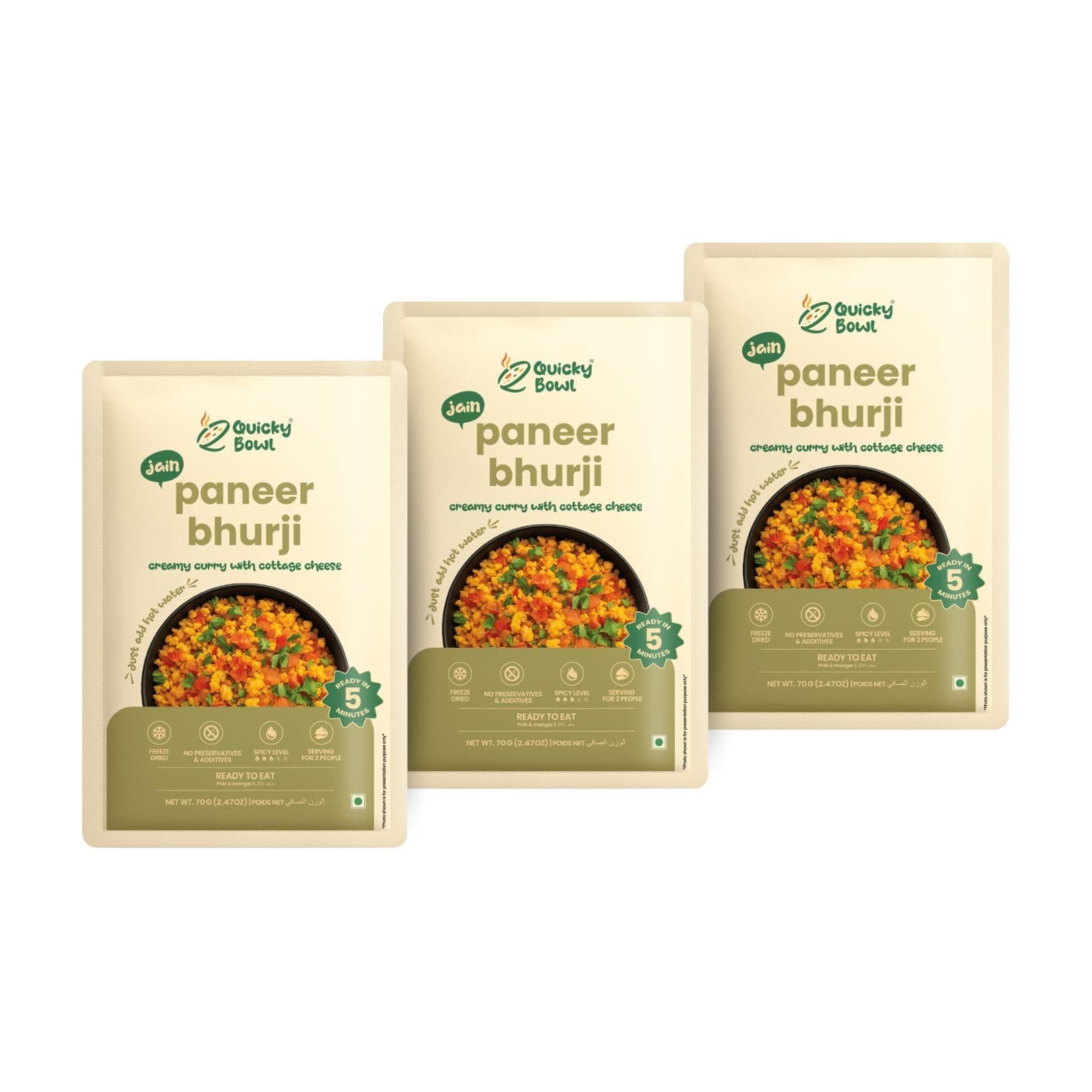 Quicky Bowl Jain Paneer Bhurji | Mashed Cottage Cheese And Vegetable | Ready To Eat | No Onion No Garlic | Punjabi Sabji | Instant Food | (Pack Of 3) — image 2