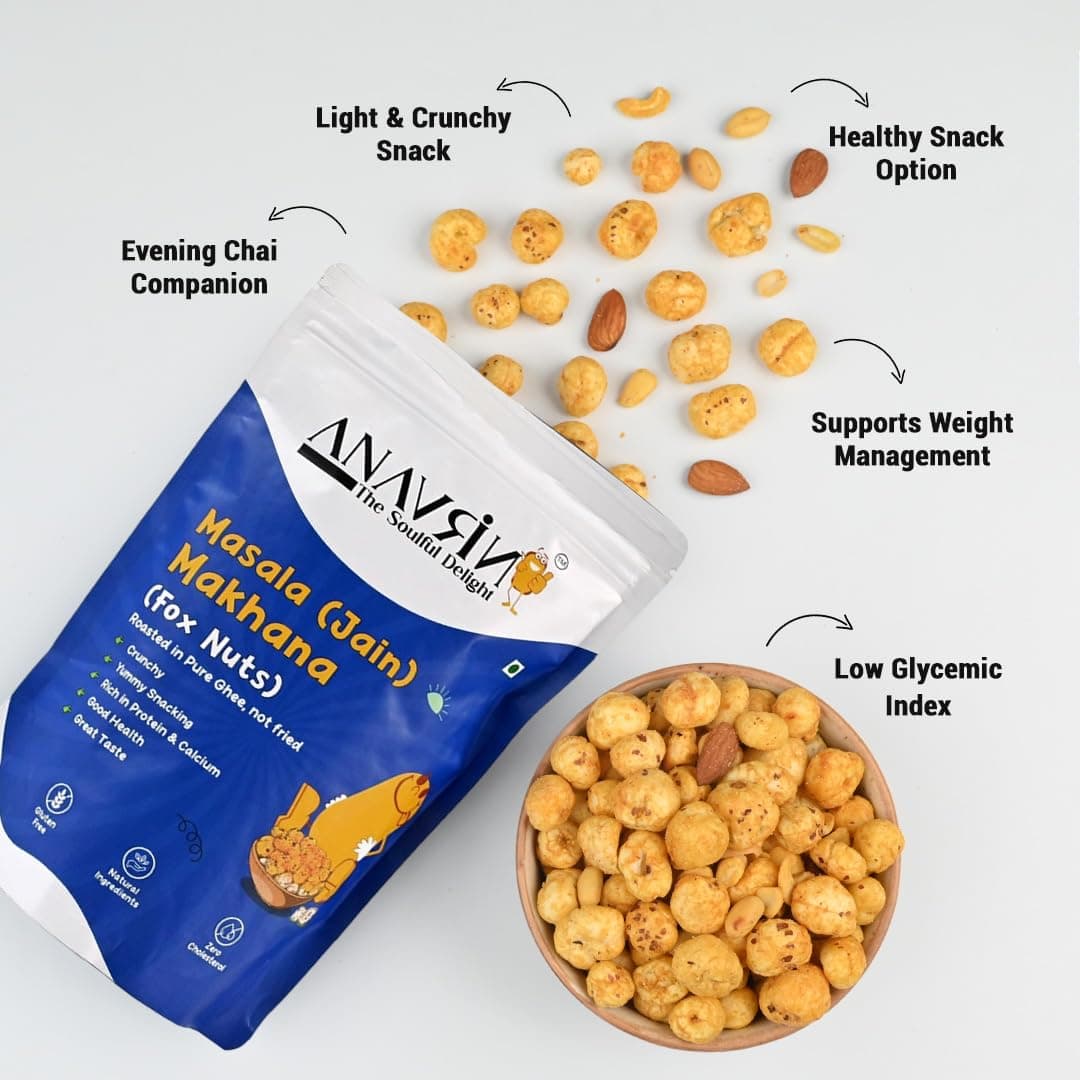 ANAVRIN Masala Jain Makhana, 120gm | Roasted, Not Fried | High Protein & Calcium | Phool Makhana, Namkeen Snacks | Gluten Free, Zero Cholesterol | Crunchy, Healthy Snacks for Kids & Adults — image 4