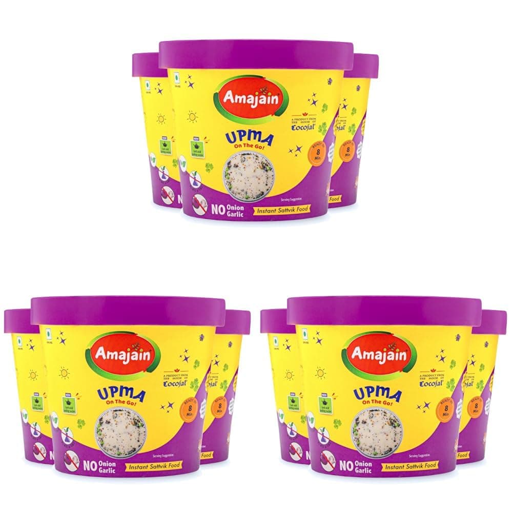 Amajain Instant Sattvik Healthy Upma, Ready-to-Eat, No Added Preservatives, No Added Flavours, Jain-Friendly, 70g (Pack of 9) — image 2