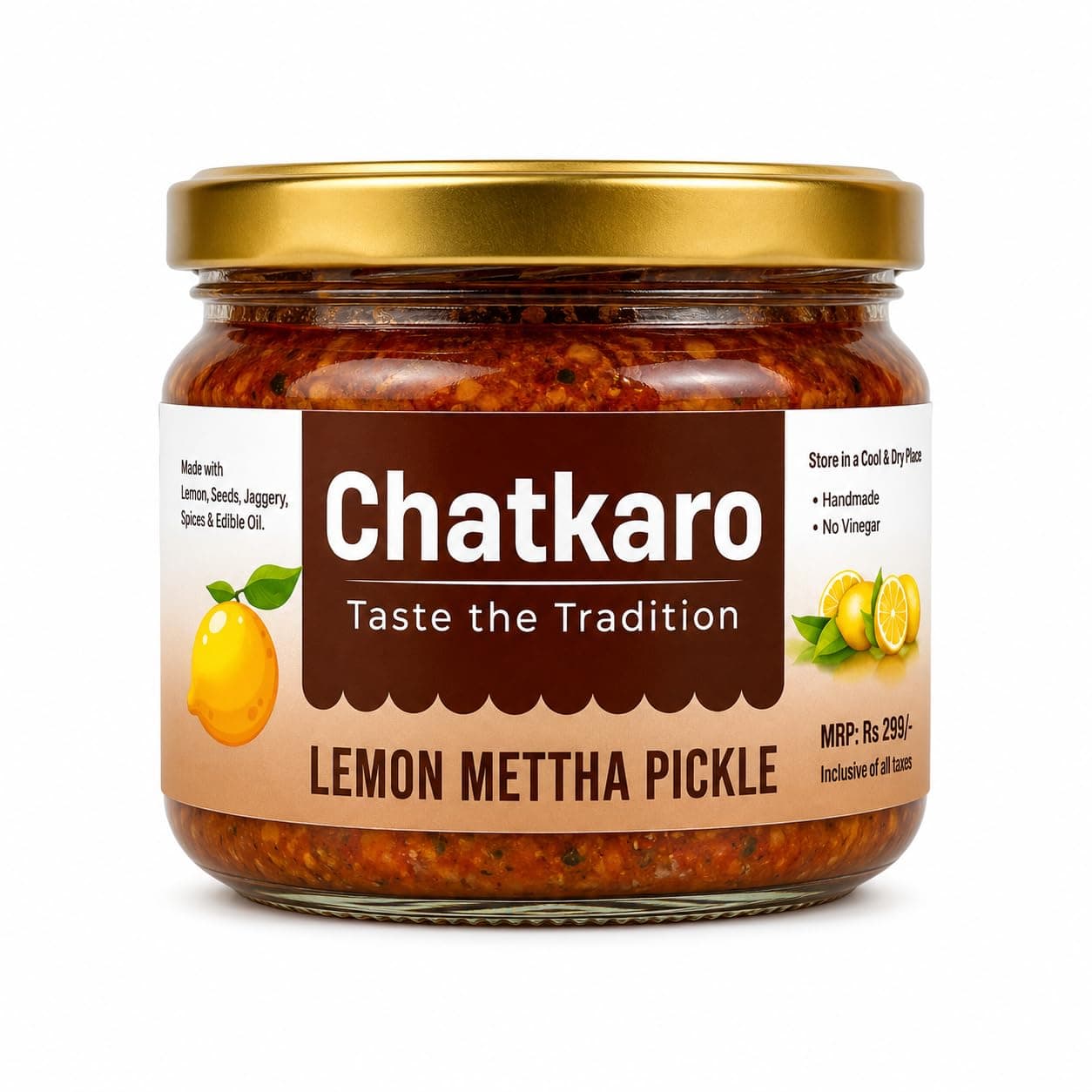 Chatkaro Lemon Pickle with Jaggery 250g | Indian Homemade Nimbu ka Achar with No Onion & Garlic | Sweet & Sour | Traditional Grandma-Style Recipe | Organically Processed | Homemade Achar Traditional Indian Style | Store in Glass Jar | Made With Jaggery | No Sugar | No Chemical Preservatives | No Vinegar