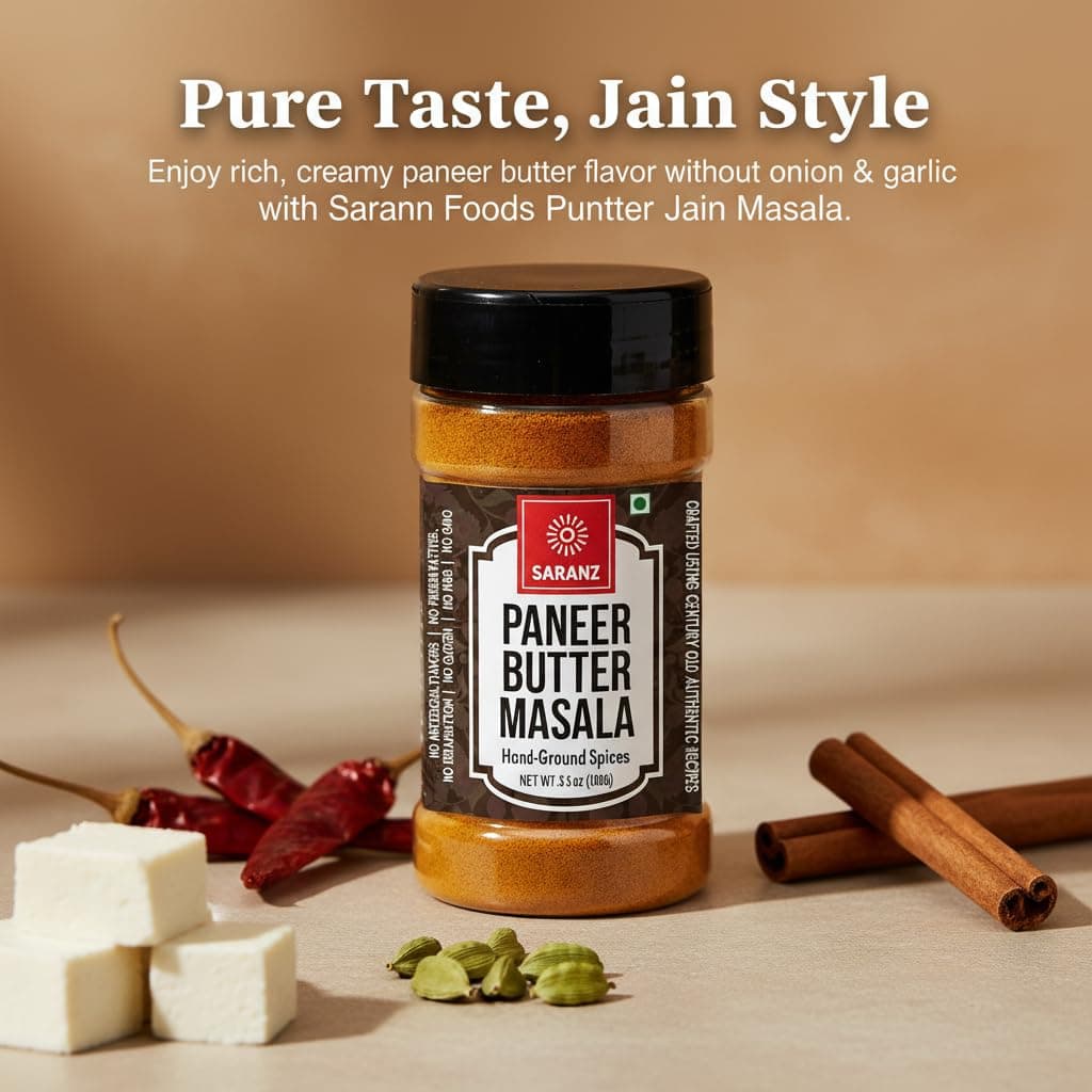 SARANZ Paneer Butter Jain Blended Masala Perfect for Cooking, Ready to Use, No added colours, Spice Powders and Masalas, Premium Artisanal Spices with Rich & Strong Flavour-100 Grams Sprinkler Jar — image 4
