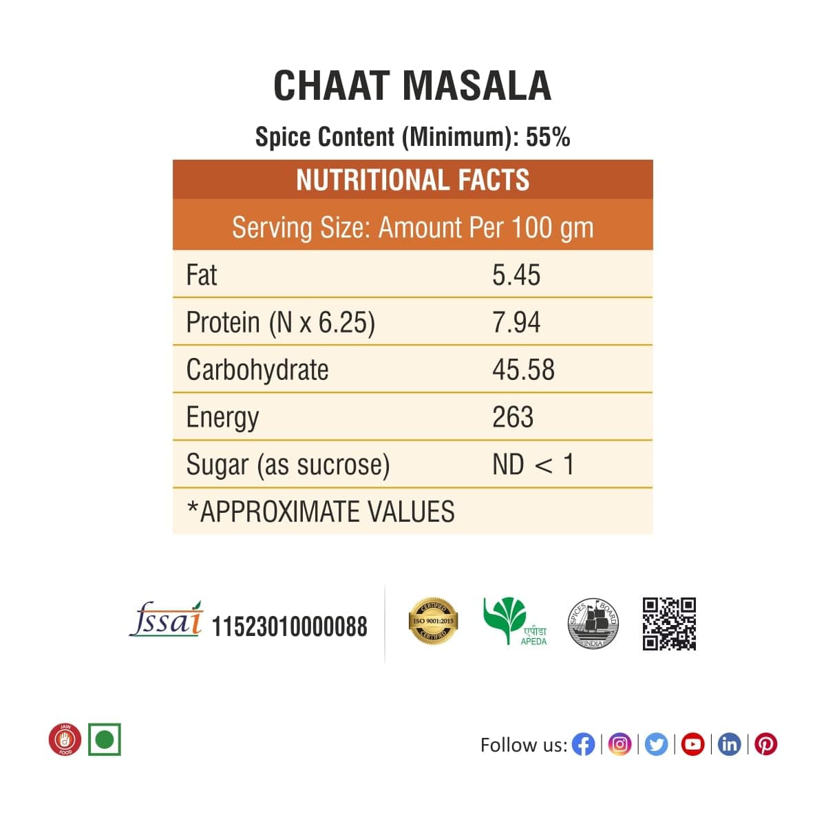 Bhoj Masale Chaat Masala Powder 450GM | Blended Spices Used in Saute Veggies, Fruit Salads, Snacks, Curries, Buttermilk, Sharbats, Fruit Juice. No colour, no preservatives, no onion & no garlic ( Jain Masala ) — image 2