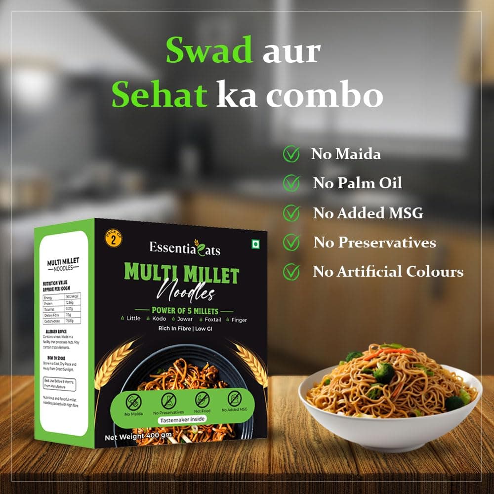 Essentiaeats Multi Millet Hakka Noodles Includes Tastemaker 400g Pack of 2, No Maida Not Fried No Preservatives No MSG Healthy Noodles Ready to Cook — image 7