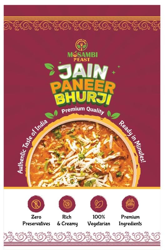 MOSAMBI FEAST Ready-to-Eat Jain Paneer Bhurji | 100% Natural Zero Preservatives | Rich Creamy Authentic Indian Flavors | Healthy Vegetarian Meal