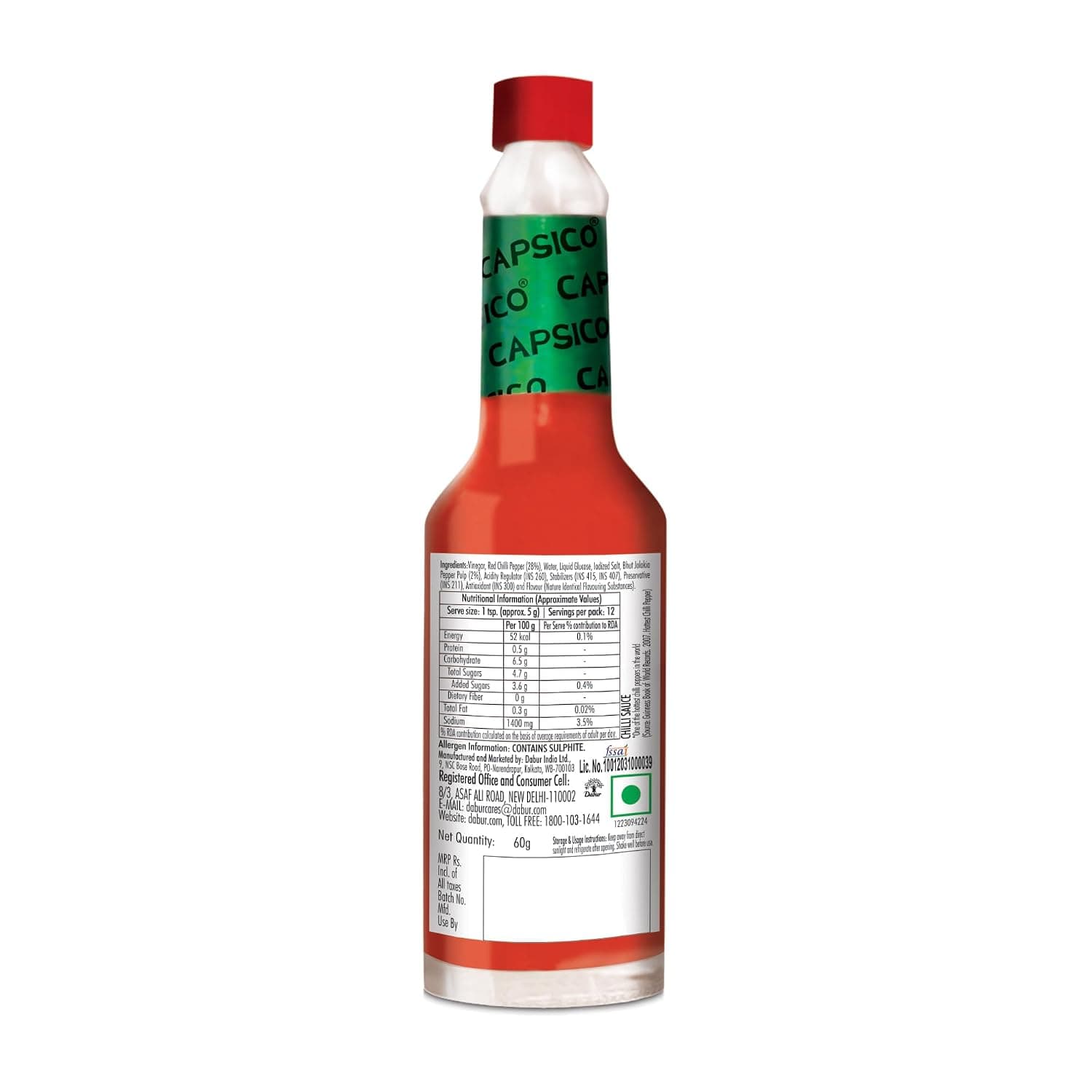 Dabur Capsico Red Pepper Sauce - 60g (Chilli Sauce) | Red Hot Sauce | For Pizza, Pasta, Sandwich & Mocktails | Made With Fresh Bhut Jolokia Pepper : Spiciest Chilli | Pure & Authentic Chilli Sauce | NO Artificial Flavours — image 9