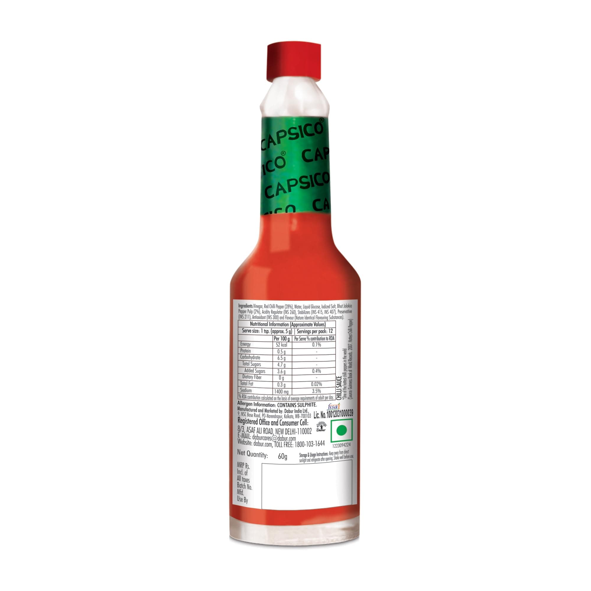 Dabur Capsico Red Pepper Sauce - 60g (Chilli Sauce) | Red Hot Sauce | For Pizza, Pasta, Sandwich & Mocktails | Made With Fresh Bhut Jolokia Pepper : Spiciest Chilli | Pure & Authentic Chilli Sauce | NO Artificial Flavours — image 9