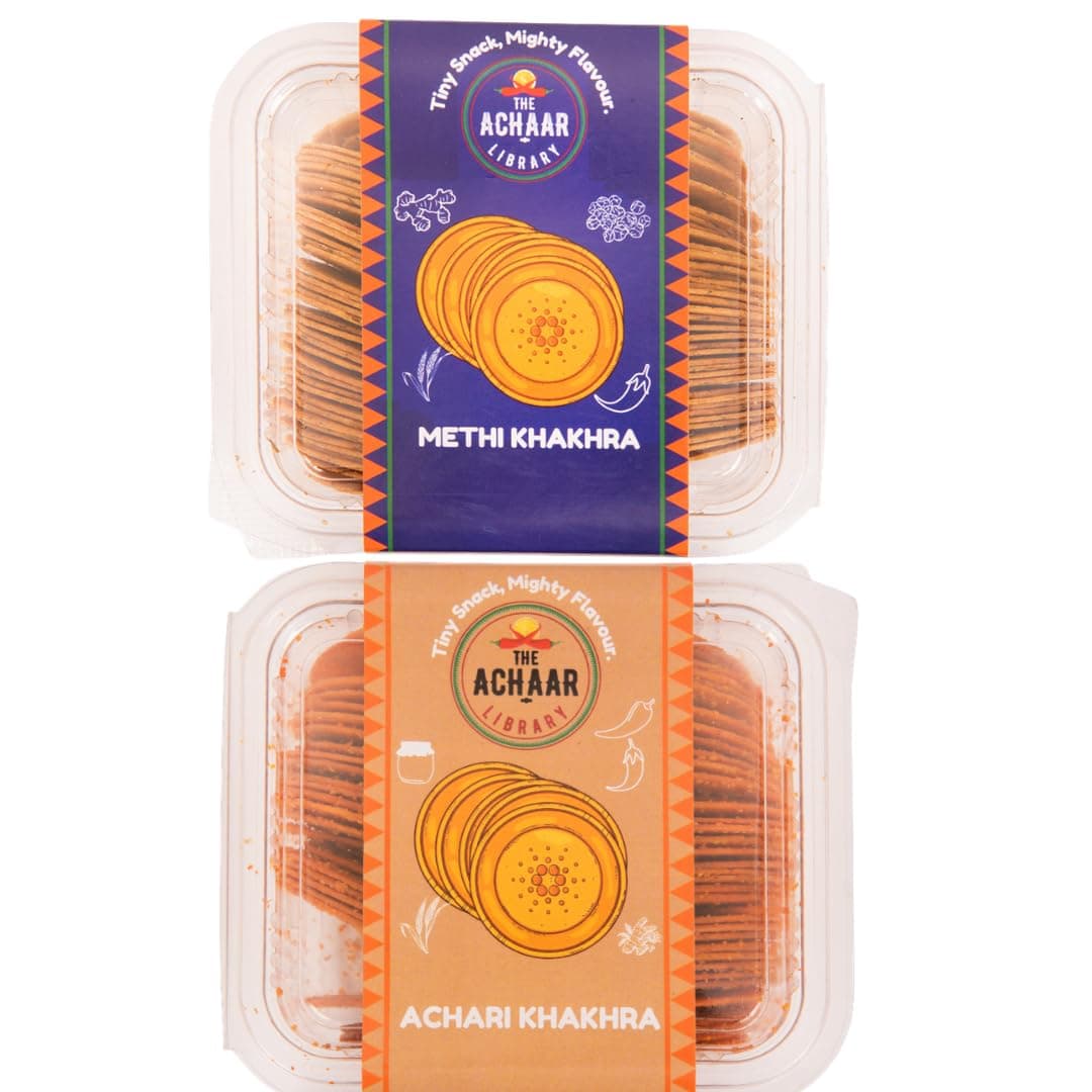 Methi & Achari Mini Khakhra Combo Pack Of 2 by THE ACHAAR LIBRARY | Whole Wheat Crisps | Bite-Sized | (180 grams each, Pack of 2) — image 2
