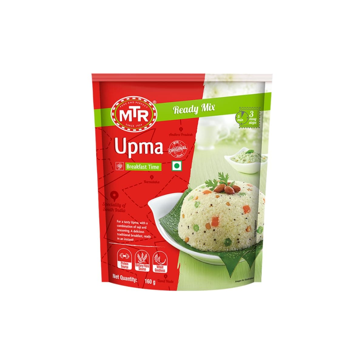 MTR Plain Upma Mix - Breakfast Mix | Quick Breakfast | Roasted & Seasoned Semolina | Ready-To-Make Indian Breakfast | 160g