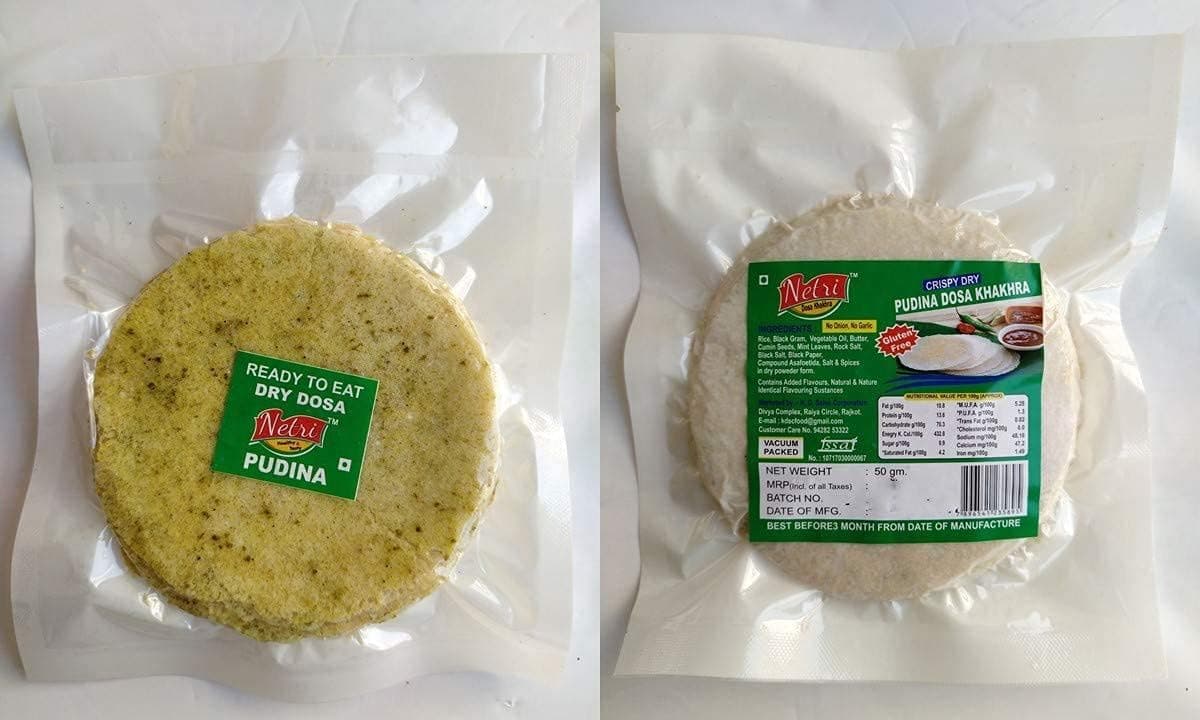 Netri No Onion No Garlic Flavors Dosa Khakhra - 50gram each, Pack of 7 | Ready to Eat Traditional Khakhra Snacks | Gluten Free Khakhra | Vacuum Packed Khakra Fresh Gujarati Snacks | Roasted Dosa Khakhra — image 5