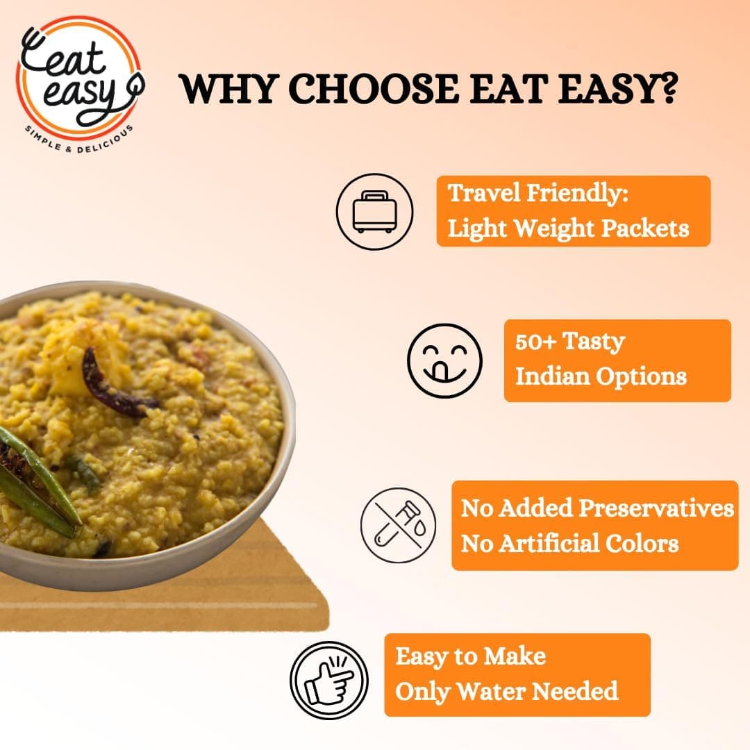 Eat Easy Ready To Eat Jain Dal Khichdi, 92gm (Pack of 2) | Light on Stomach High Protein & Fiber, Freeze Dehydrated Healthy Instant Food for Travel, Office | No Preservatives | No Onion, No Garlic | Just Add Water and Cook — image 6