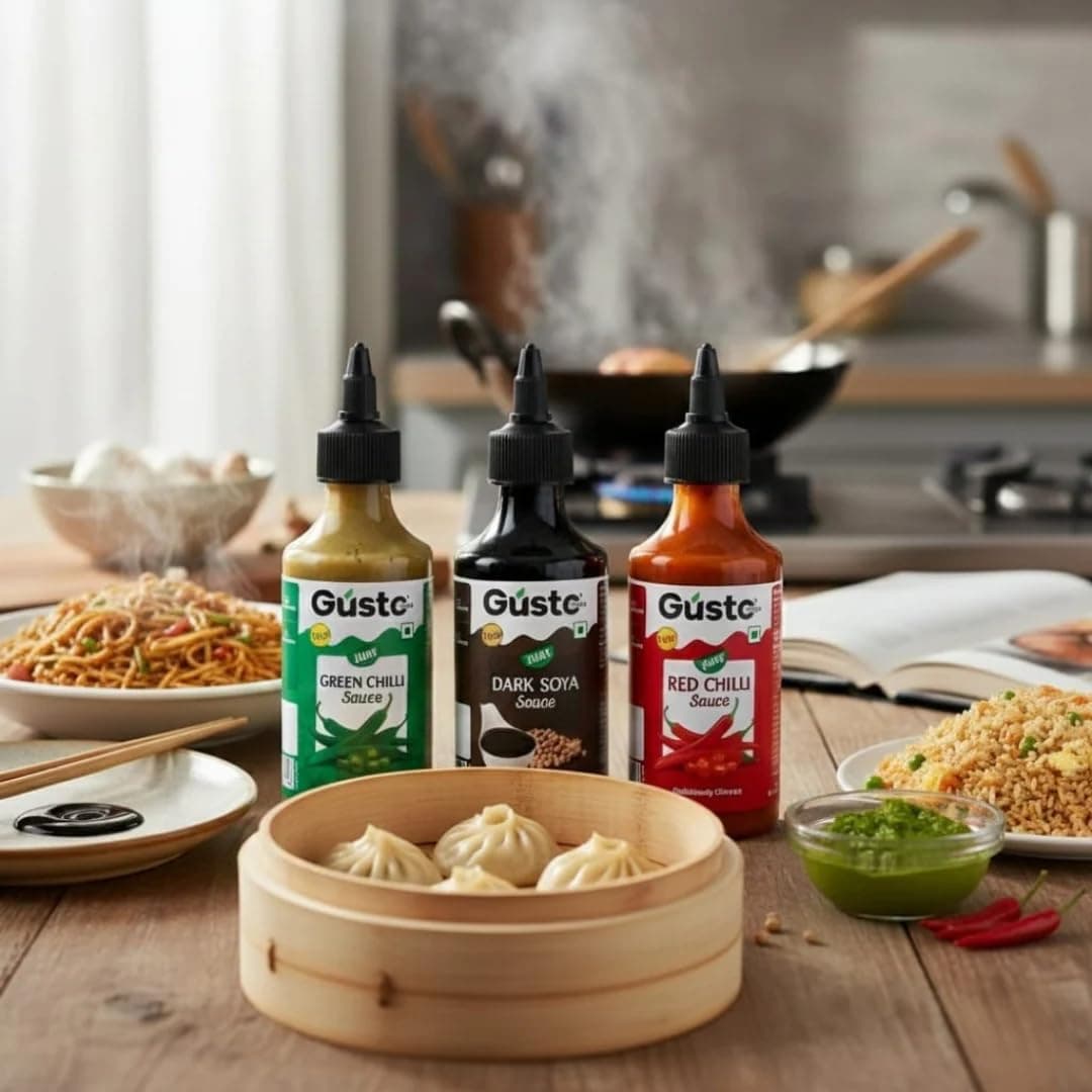Gusto Foods Chinese Sauces Combo | Red Chilli 200gm + Green Chilli 190gm + Soya Sauce 210gm | Asian Sauces Combo | Ideal for Fried Rice, Noodles, Paneer & Vegetables | No chopping or Prep needed — image 5