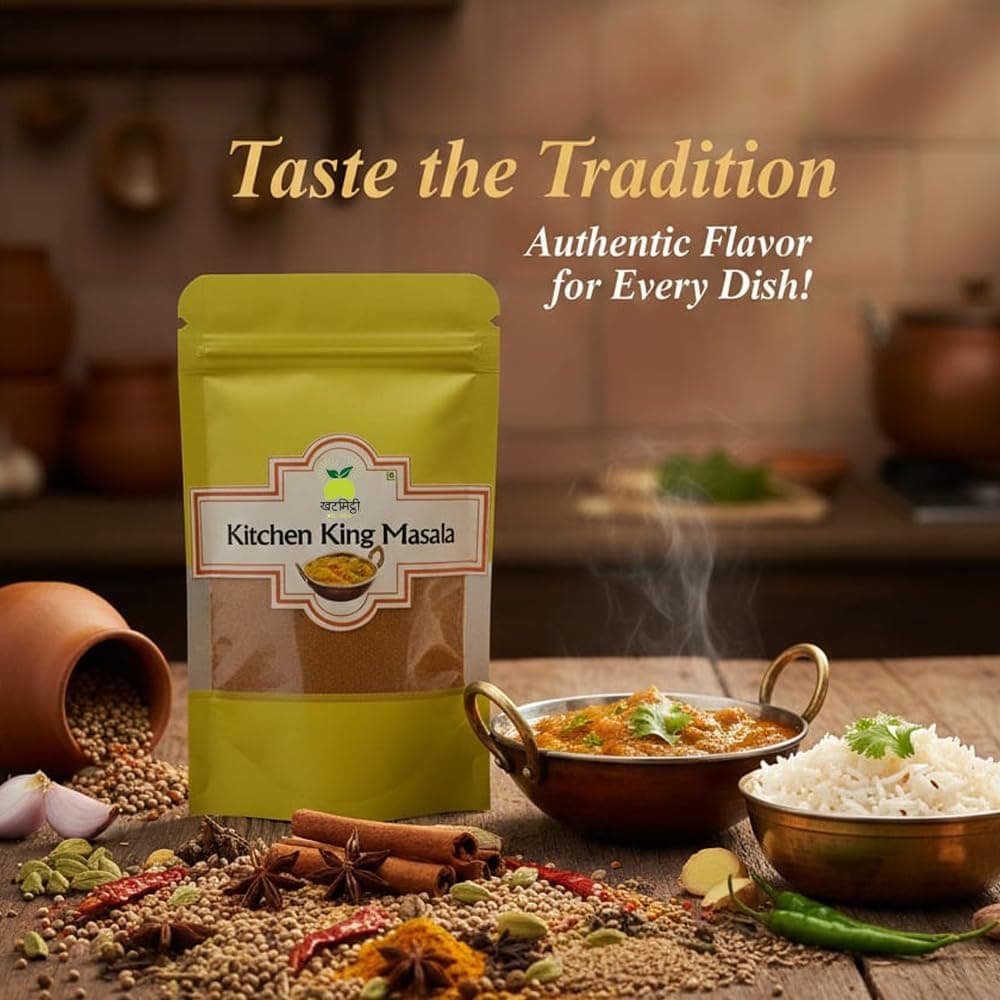 Khat Mitthi 100g Kitchen King Masala Authentic Indian Spice Blend for Sabzi, Curry & Gravy | Traditional Homemade Flavor | Fresh Aromatic Mixed Masala Powder Pouch — image 2