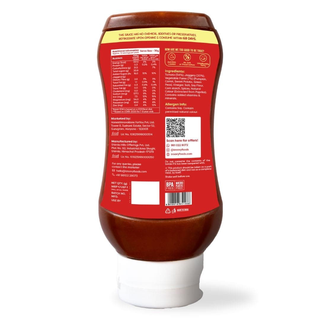 Troovy Healthy Tomato Ketchup | No Onion and No Garlic | No Processed Sugar (uses Jaggery) | 100% Chemical Free | No Preservatives | No MSG | No Sodium Benzoate | All Natural Ingredients | Contains Minerals like Iron | Tastes like Regular Tomato Ketchup | Pack of 2 — image 9