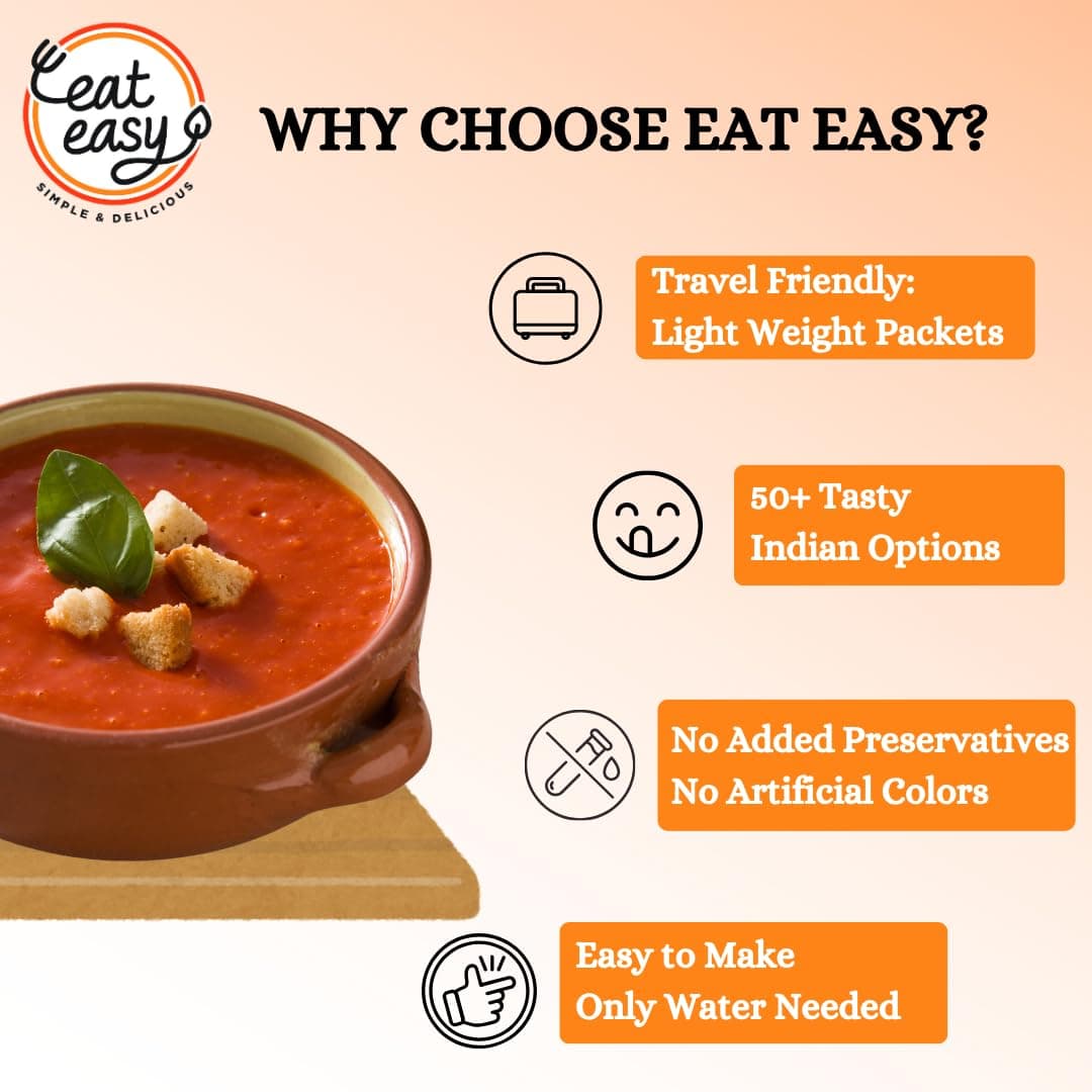 Eat Easy Ready To Eat Tomato Soup 40 gram I Just Add Water and Cook I Healthy Instant Tomato Soup Packet for Travel, Camping or Trekking Meal, Hostel Students I Freeze Dehydrated Organic Soup I No Preservatives — image 4
