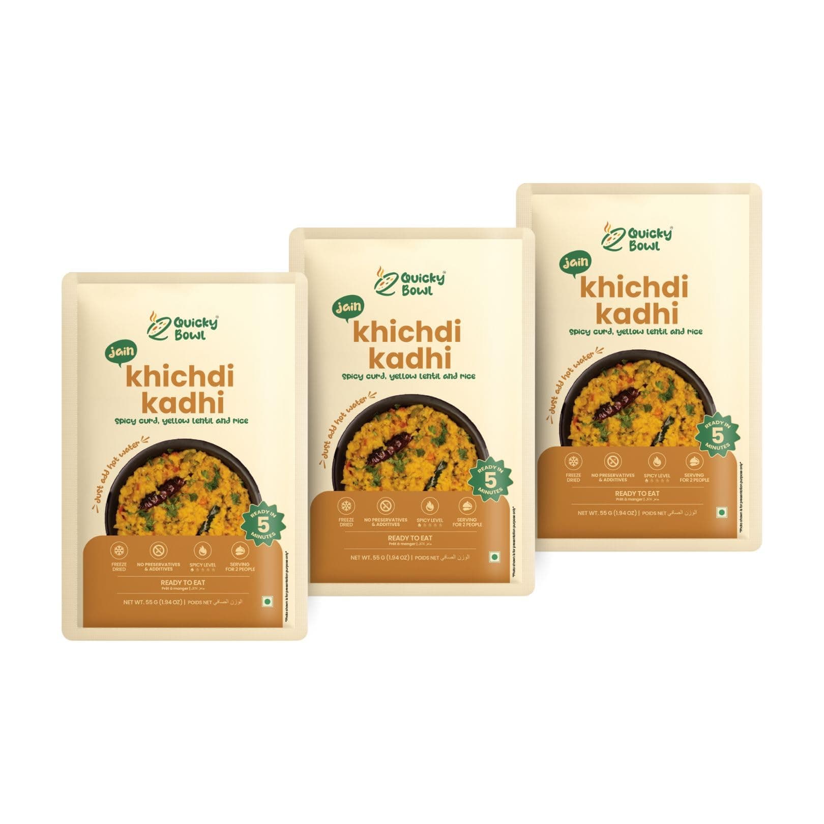 QuickyBowl Jain Khichdi Kadhi | fusion of yogurt and Rice | Ready to eat | Indian Khichdi | No Onion No Garlic | Instant Food | (Pack of 3) — image 2