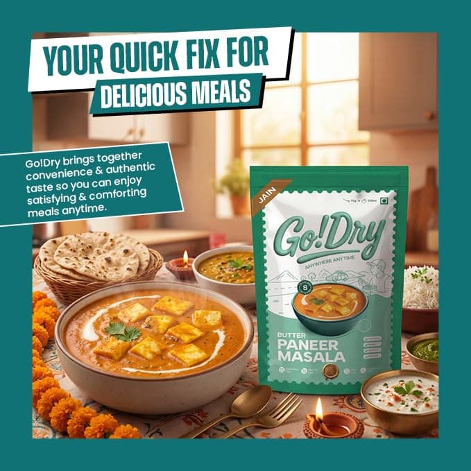 Go!Dry Jain Butter Paneer Masala | Ready to Eat Indian Meal | No Onion No Garlic | No Preservatives & No Palm Oil | 75g — image 6