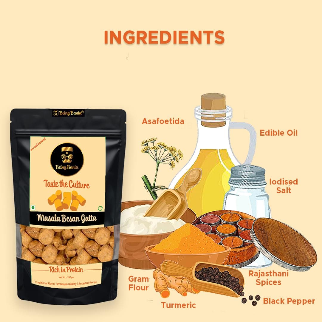 Being Bania Masala Besan Gatta, 250g | Homemade Rajasthani Gatte Sabzi | Marwari Gatta | Healthy and Protein Rich — image 2
