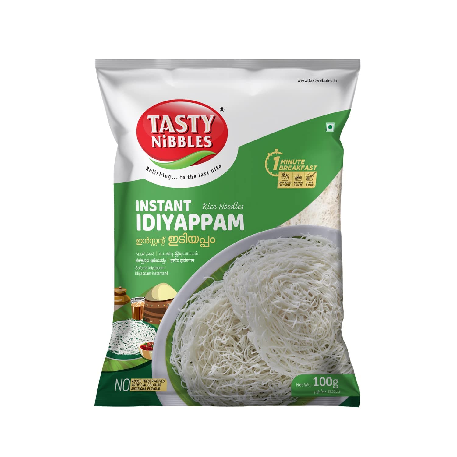 Tasty Nibbles Instant Idiyappam 100Gm X 6 (Pack of 6) | Rice Noodles | 1 Minute South Indian Breakfast | Quick & Easy Soft Idiyappam | String Hopper | Indiappa | Noolappam | Ottu Shavige - Vegetarian — image 3