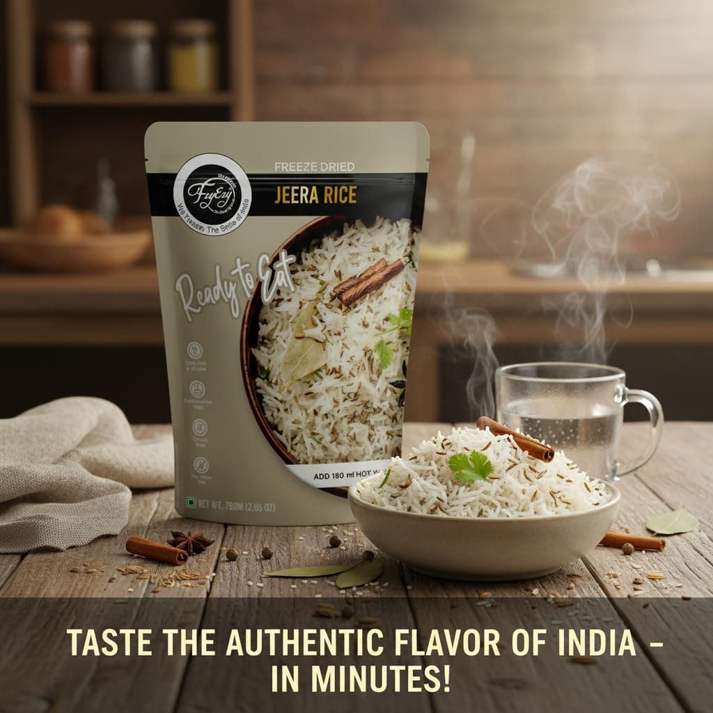 FzyEzy Freeze-Dried Jeera Rice | Ready-to-Eat Instant Meal | Authentic Indian Cumin Rice | No Preservatives | Travel-Friendly Pack (75g) — image 7