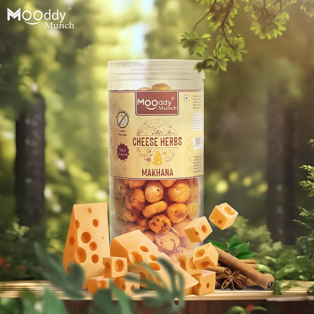 Mooddy Munch Cheese Herbs Jain Flavour & Roasted Makhana/Fox Nuts/Healthy Party Indian Snacks (70g) Jain Variety, No Onion No Garlic — image 4